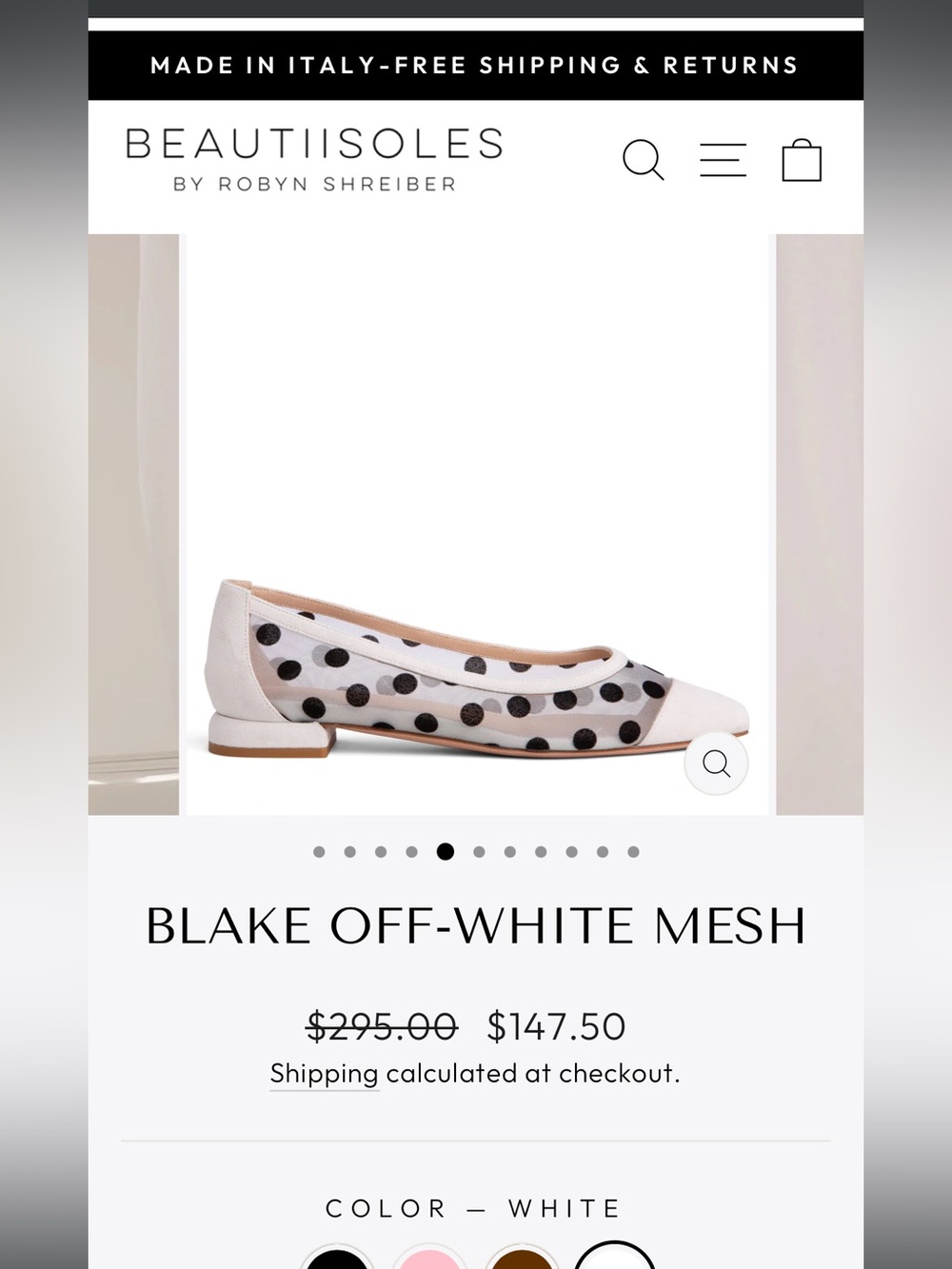 Beautisoles Polka Dot Mesh Ballet Flat - White with Black Dots - Picture 2 of 4